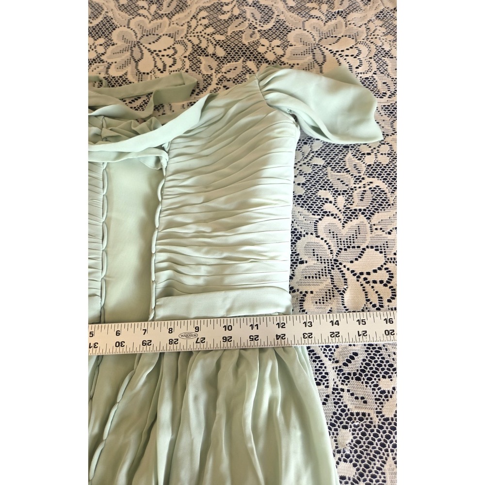 Green Chiffon Maxi Dress S Corset Off Shoulder Flower Accent Lined Special Event - Picture 3 of 8